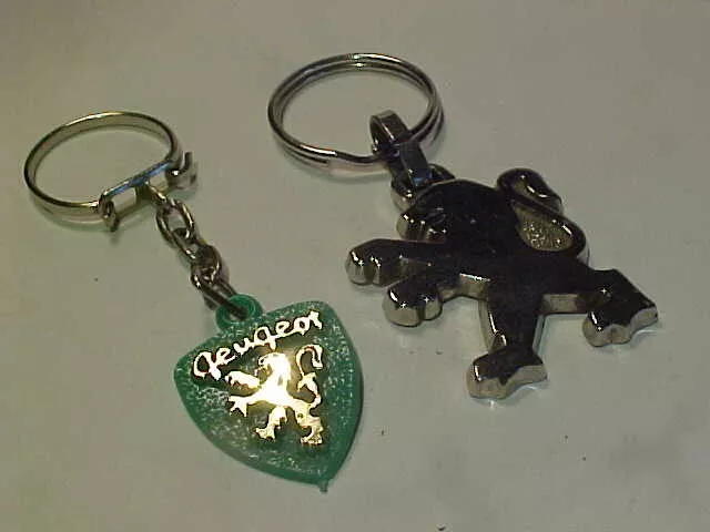 LOT 2x Vintage Peugeot Plastic & Metal Keyring Keyfob