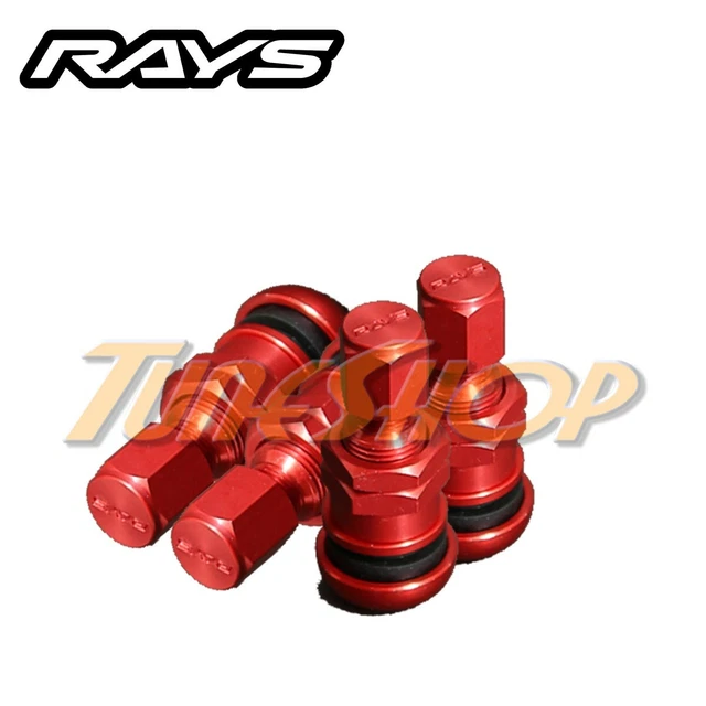 4 RAYS VOLK Racing Red Aluminum Valve Stem Caps Wheels Rims