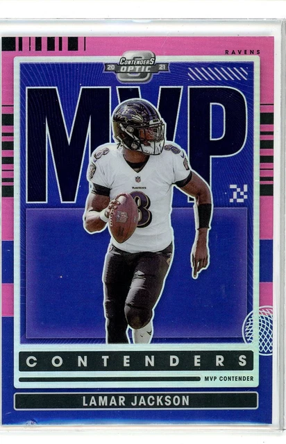 2021 Panini Optic Contenders Lamar Jackson Pink Prizm MVP #30/75 (CS)