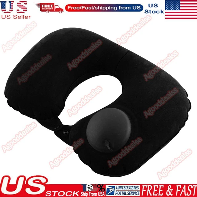 Inflatable Neck Pillow Support U Shaped Travel Pillow for Car Auto (Black)