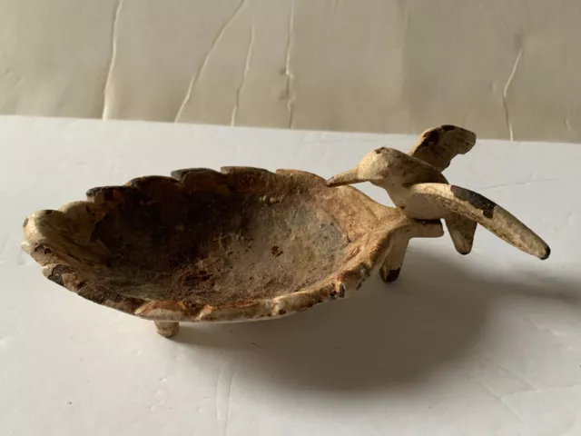 Antique Cast Iron Hummingbird On Maple Leaf Bird Feeder Footed Soap Dish Shabby