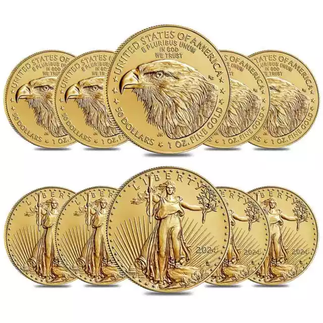 LOT OF 10 2024 1 oz Gold American Eagle 50 Coin BU EUR 24.081,08