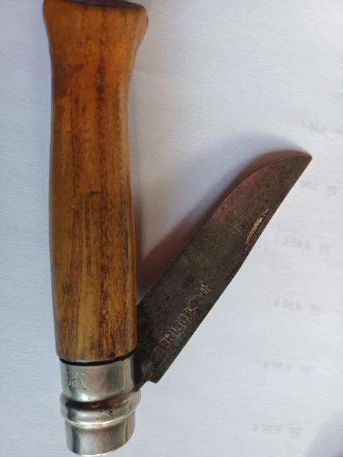 Couteau Opinel N°6 Ancien - Virobloc 'La Main Couronnée' - Manche Bois - France
