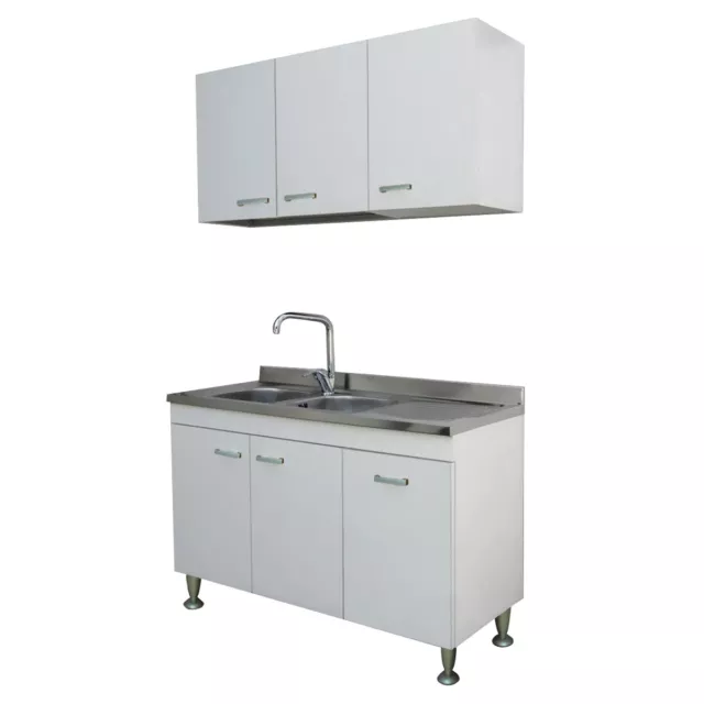 Mobile Cucina Lavello Inox Sottolavello 120X50 Pensile Scolapiatti Basic Bianco