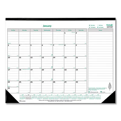 Rediform C177437 Ecologix Monthly Desk Pad Calendar, 22 X 17, White/green