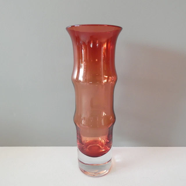 Vintage Aseda Vase Sweden Swedish Art Glass Bamboo Orange Mid Century Retro