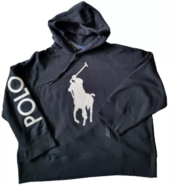 Polo ralph lauren women`s fleece Hoodie Big Pony Logo size M / L Black Oversized
