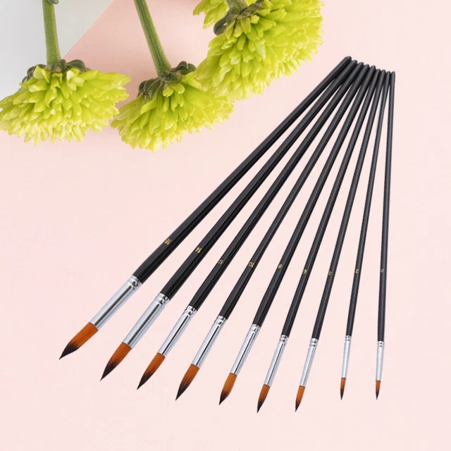 9 Pcs Artist Brush Set Acrylic Paint Brushes Black Pens Drawing Pointy