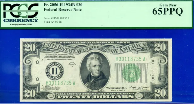 1934B $20 Federal Reserve Note PCGS 65PPQ rare gem St. Louis Vinson Fr 2056-H