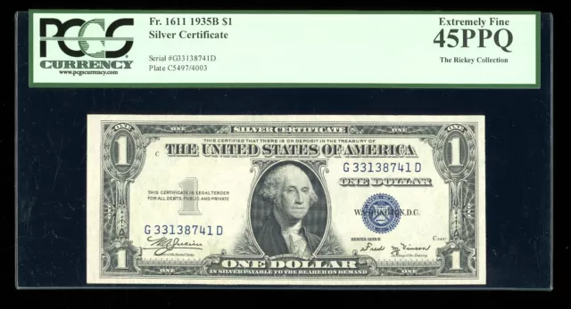 $1 1935-B Silver Vinson GD Block Fr. 1611 PCGS 45 PPQ Serial G33138741D