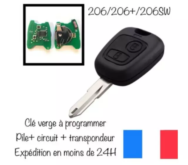 Clé Vierge + electronique + pile Complète Peugeot 206 206CC CC 206+  Testé