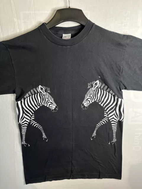 Vintage Zebra T-Shirt Graphic Single Stitch Tee, Black, Mens Medium