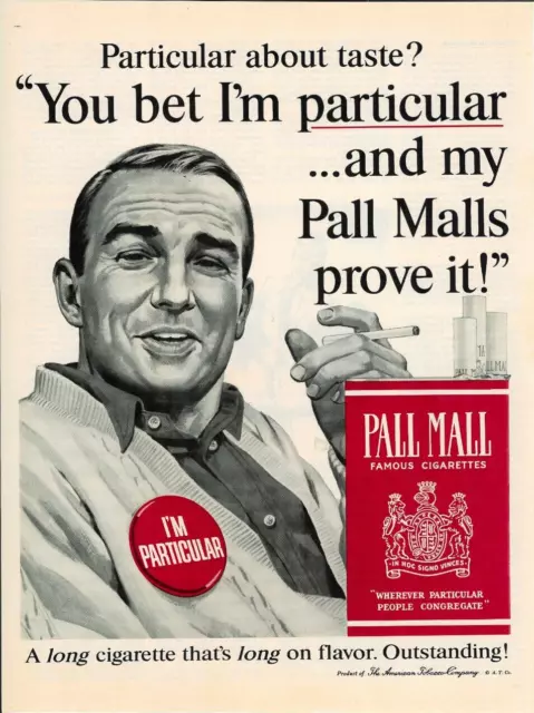 1964 PALL MALL Cigarettes American Tobacco Company Smoking Vintage Print Ad