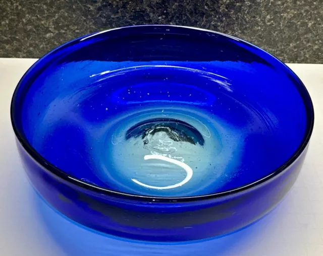 Cobalt Blue Mouth blown Art Glass Bowl Vintage Mcm.