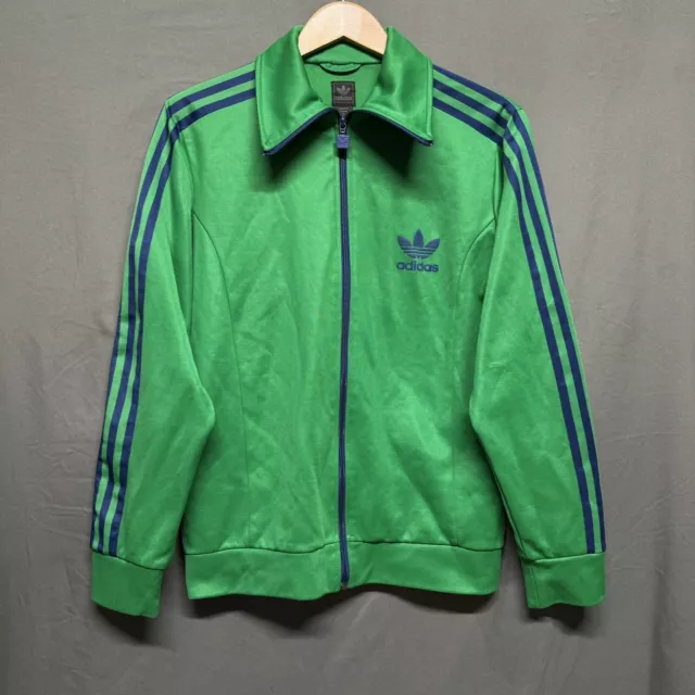 Womens Adidas Track Jacket Green And Navy Blue Trefoil Logo Zip Up Size Medium