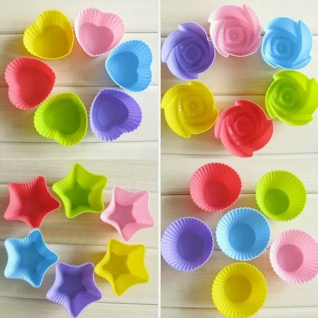 6PCS Cupcake Case DIY Bake Mold Silicone Muffin Baking Mould Round Cup Cake UK