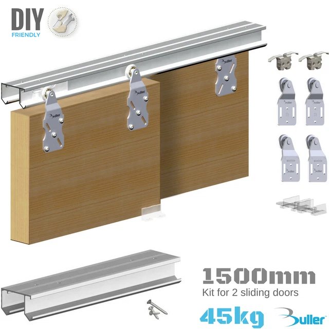 DOUBLE RAIL SLIDING Track System Wardrobe Door Gear Horus 45Kg/1500mm