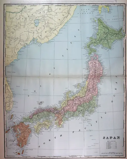 Old 1902 Cram Atlas Map ~ JAPAN - HONDO - YEZO ~ (XXL18x26) #1356
