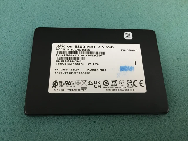 MICRON 5300 PRO MTFDDAK7T6TDS 7.68TB 2.5" SATA 6Gb/s SSD Solid State ...