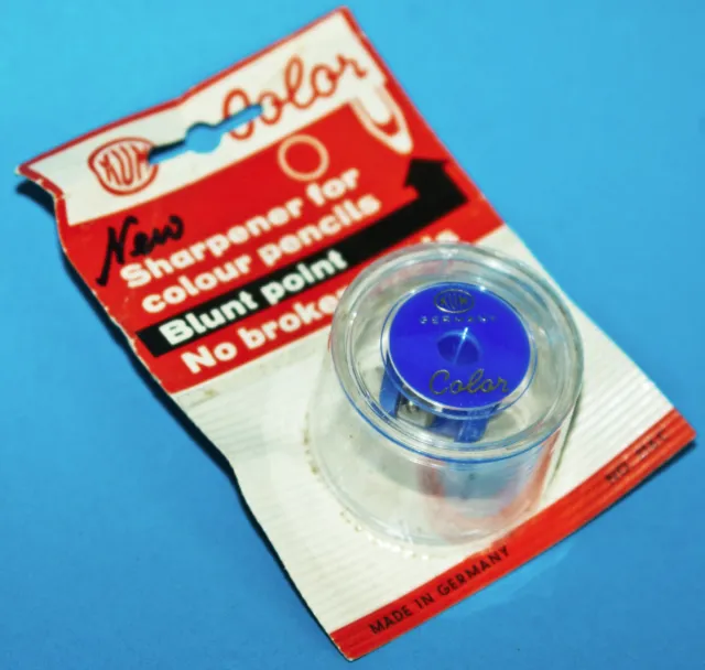 1 KUM Color Plástico Lápiz Sacapuntas Caja Orig. Frühe 1970er Rareza en Azul