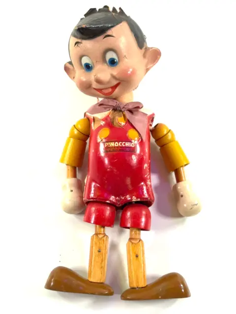 vtg 1930's Ideal 11" Walt Disney Pinocchio Wood Wooden Marionette Doll Toy