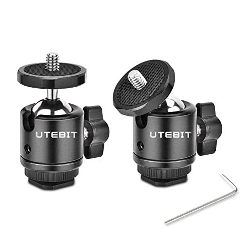 2 Pack Mini Ball Head with 1/4" Hot Shoe Mount Adapter Max Load 5.5lb 360°