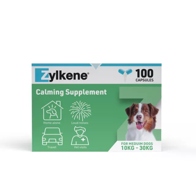 Dog Calming Supplement Zylkene Capsules 225mg x 100 Anxiety Relief Stress Medium