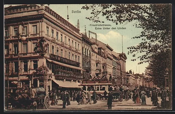 AK Berlin, Blick auf das Victoria Cafe, Unter den Linden Ecke Friedrichstraße