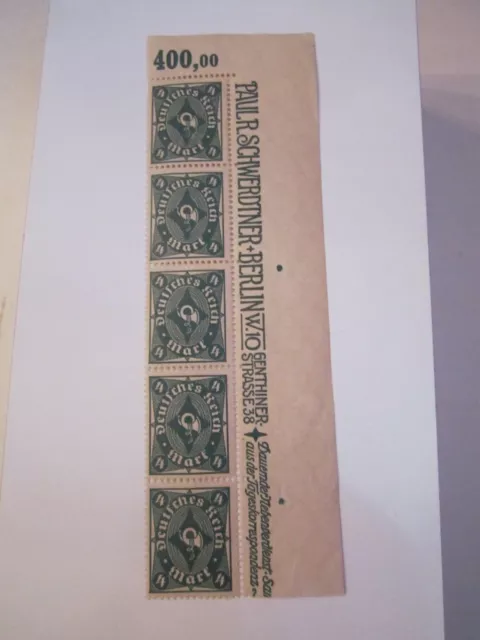 1922 German Deutsche Reich 4 Mark Stamp Panel Of 5 Stamps - All Mint -  Ofc-C