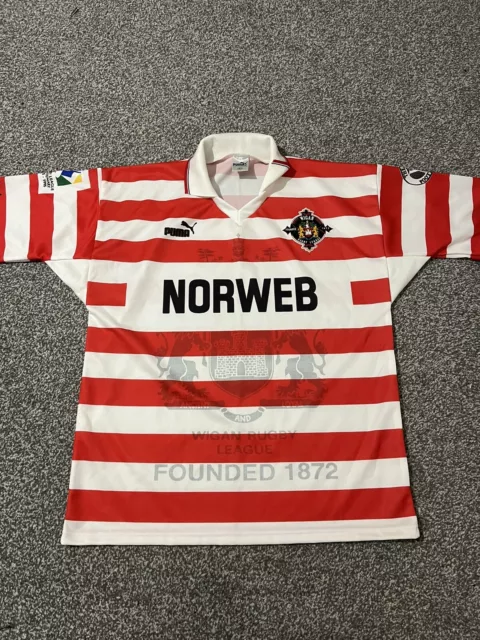 Wigan Warriors 1995 Centenary Rugby League Home Shirt - Puma Sponsor - Size L