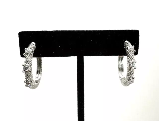 Judith Ripka Sterling Silver CZ Bezel Woven Hoop Earrings 1 Inch