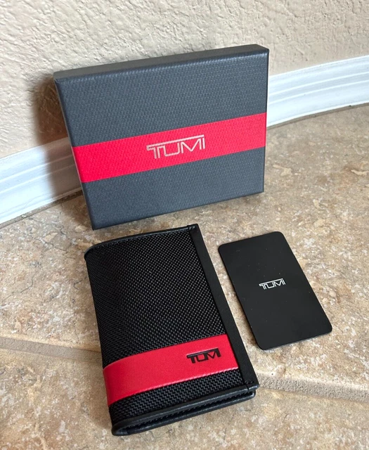 Tumi Alpha SLG Multi WIndow Card Case ID Wallet Black & Red NWT & Tumi Giftbox