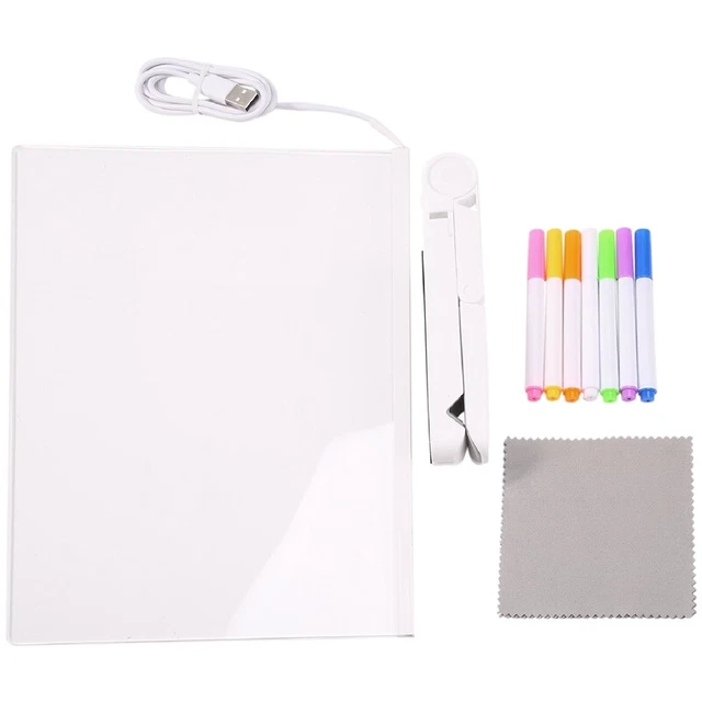 Tabla de rasgar LED Acryl Message Board Light USB Luminous con soporte limpiador C4K6