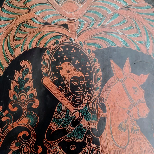 Incredible Antique Burmese Engraved Lacquer Panel 4
