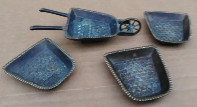 HAKULI Brass Ashtrays A Wheelbarrow w/3 Stacking Trays Jerusalem Israel Judaism