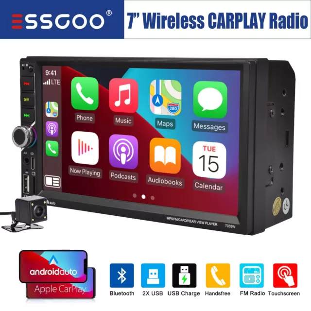 Double DIN Wireless Apple CarPlay Stereo Radio Android Auto Touch Screen Camera