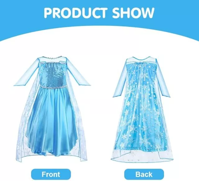 Costume cosplay principessa Elsa Halloween per bambine abito e corona 3