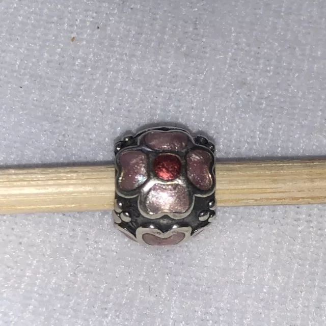 Retired Pandora Sterling Silver Enamel Pink White Daisy Flower Bead Charm