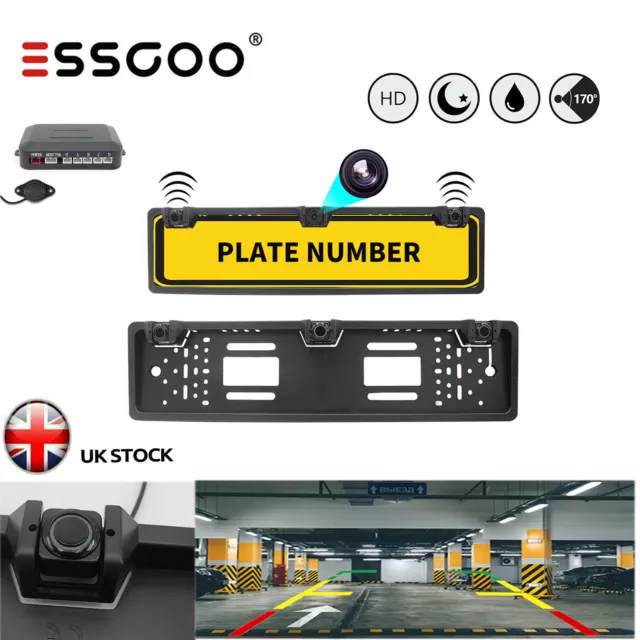 ESSGOO EU Car Number Plate Radar Rear View Camera with Parking Sensors & Buzzer