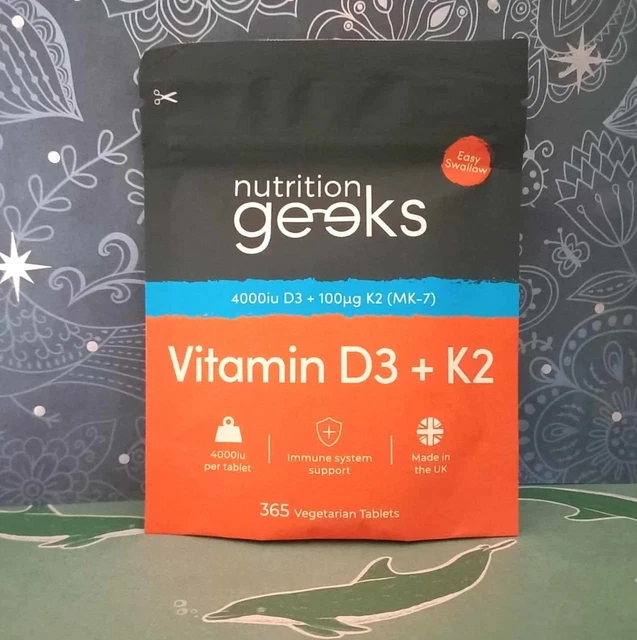NUTRITION GEEKS VITAMIN D3 + K2 4000Iu 365 Vegetarian Tablets £6.99 ...
