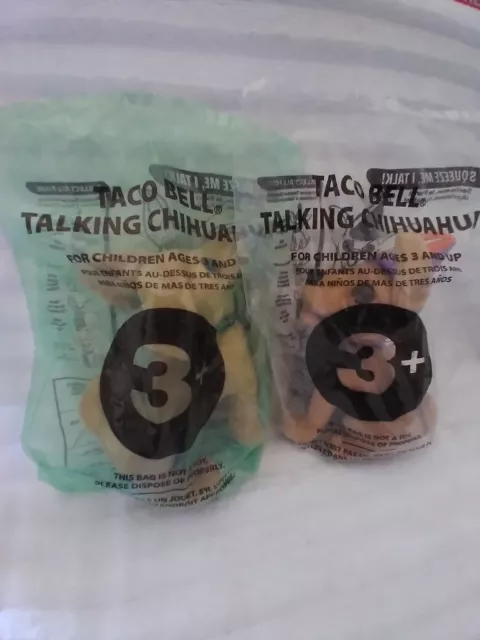 Set of 2 Taco Bell Talking Chihuahua's Mini Chalupa Plush Sealed Original Pkg