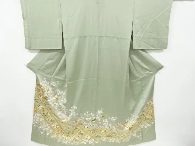 6938991: Japanese Kimono / Vintage Iro-Tomesode / Kinsai / Folding Fan Pattern