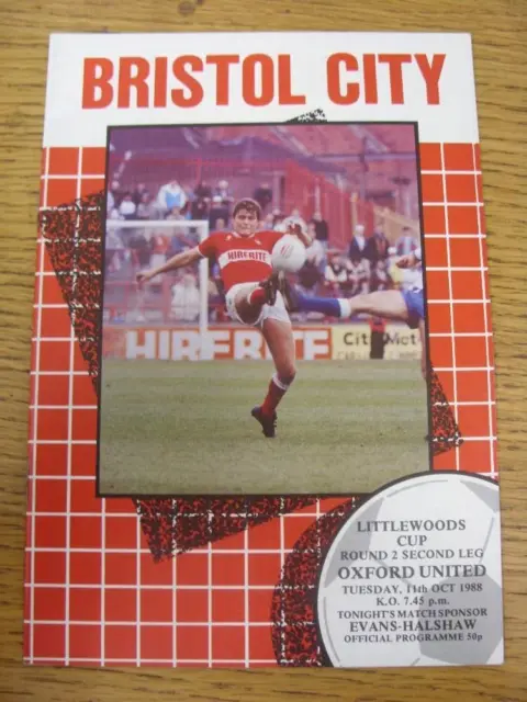 11/10/1988 Bristol City v Oxford United [Football League Cup] . Item in very goo