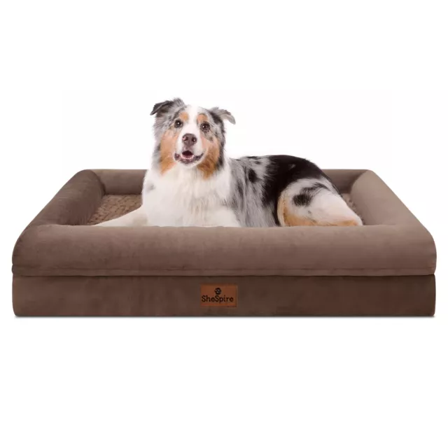 SheSpire Orthopedic Memory Foam Bolster Brown Large Dog Bed with Removable Cover