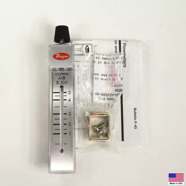 Dwyer RMA-12-TMV-APF Rotameter Flow Meter 50-500 CC/Min + Hardware & Flag - NEW