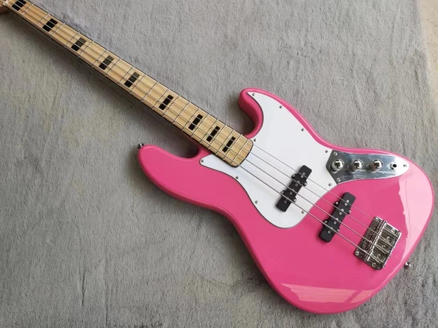 Hot Sale Pink 4 String Jazz Bass Electric Guitar Maple Fretboard White Pickguard