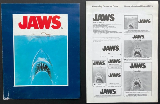 JAWS ORIGINAL PRESS Synopsis + Advertising Guide Steven Spielberg 1975 ...