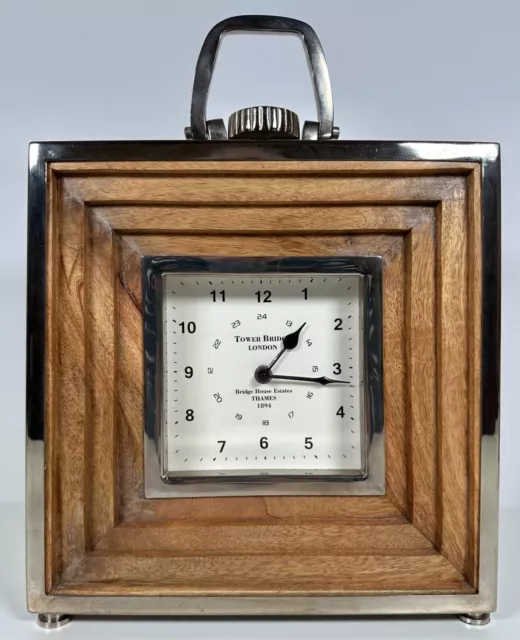 Tower Bridge Square Wooden & Steel Mantle Clock - 30 x 30cm ~ VGC