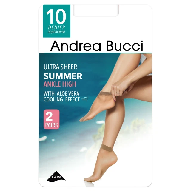 Andrea Bucci Ultra Sheer Summer Ankle High Socks 10 Denier 2 Pairs + Aloe Vera