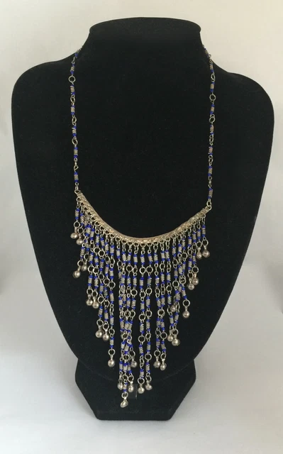 Collier Pectoral Ethnique Vintage Années 70/80 - Perles, Métal Argenté, Composite, Occasion